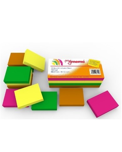12 pezzi blocco adesivo my memo 38x51 colori neon 30/018myneon 12 pezzi blocco adesivo my memo 38x51 colori neon 30/018myneon