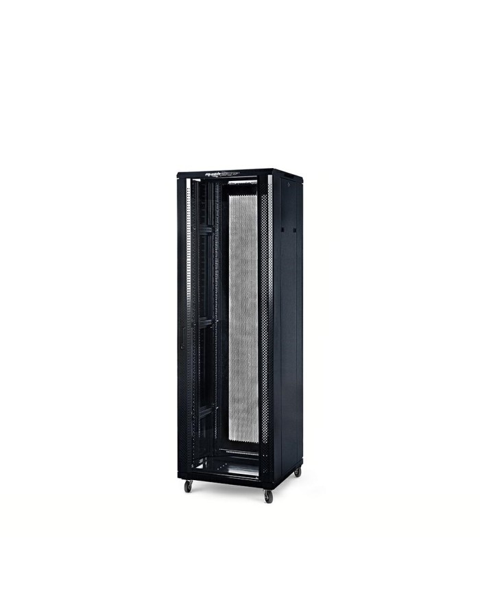 Mach power rack a pavimento 37 unità 600x800x1800 con 4 ventole, 4 ruote e 4 montanti, laterali removibili, colore nero