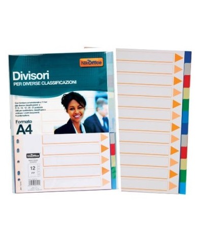 Divisori formato a4 con 12 tacche colorate in plastica 01/125