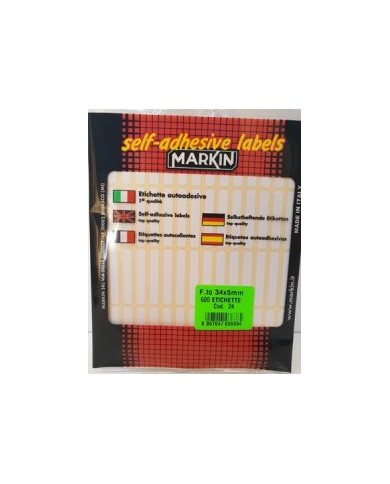 Etichette autoadesive bianche, formato: 34x5mm.