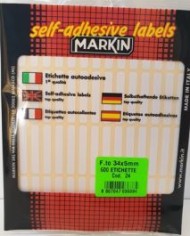 Etichette autoadesive bianche, formato: 34x5mm.