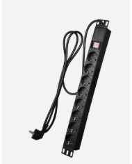 Visiotech vpdu-8p1u-switch multipresa rack 1u 8 uscite fino a 250vac / 16 a max.interruttore on/off cavo da 2m colore nero