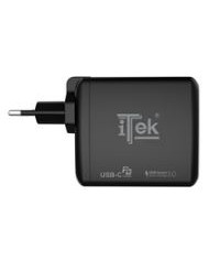 Itek caricabatteria da muro da 60w, 6a(2x3a) con 2 porte: 1xtype-c pd, 1xqc3.0, smart ic