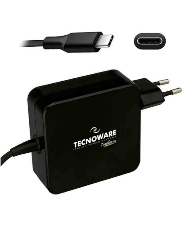 Tecnoware power charger usb-c 65w with 210cm cable black color (fau17563)