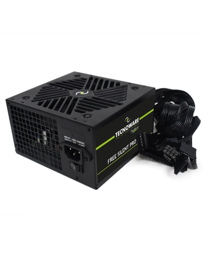 Tecnoware psu 650w free silent pro 4+4pin 12v cpu 6+2 pin6+2pin pci-e fan 12cm silenzioso 50-80cm flatcable-fal651fsp12